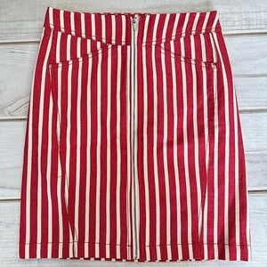 MNG Suit by Mango Red & White Striped Linen Blend Zip Front Mini Skirt Y2K